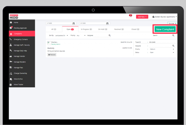 Complaint management for NoBrokerHood Management Committee